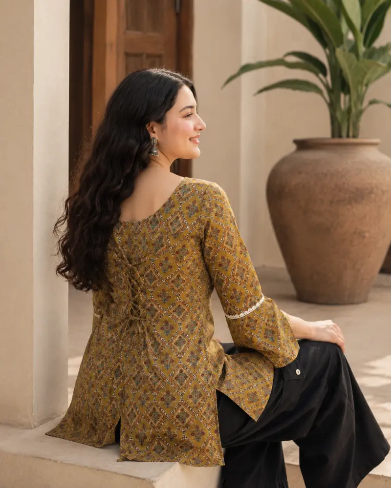 Yellow Printed Kurti